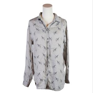 Jane and Delancey Giraffe Print Button Down Shirt Gray 100% Lyocell Size Large